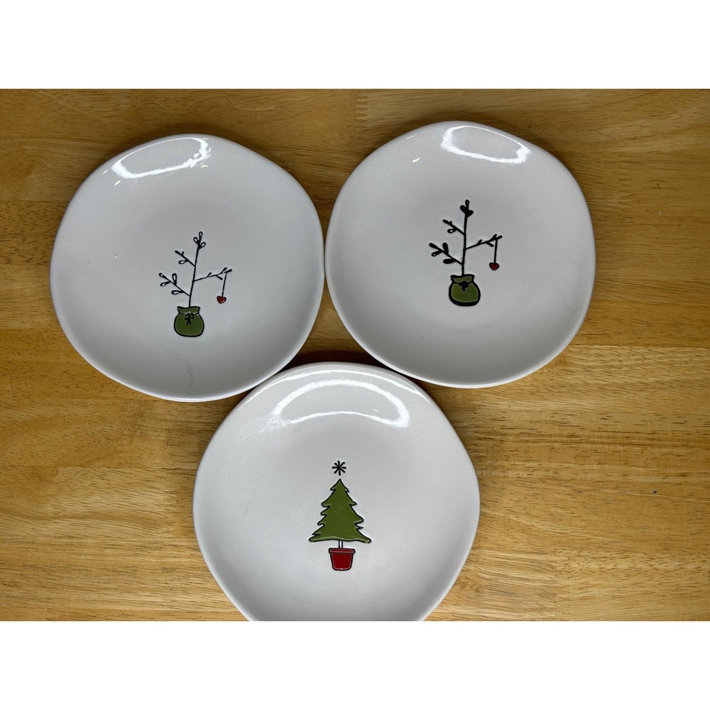Tag Christmas Tree Appetizer Plates Set of 3 White Ceramic‎ Holiday Small Plates
